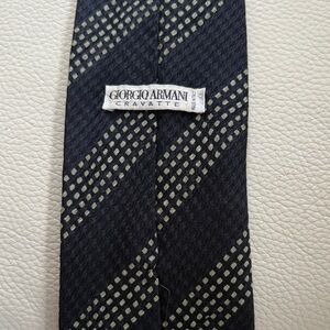 Giorgio Armani Navy Tie with Cream Dot-Stripe Pattern